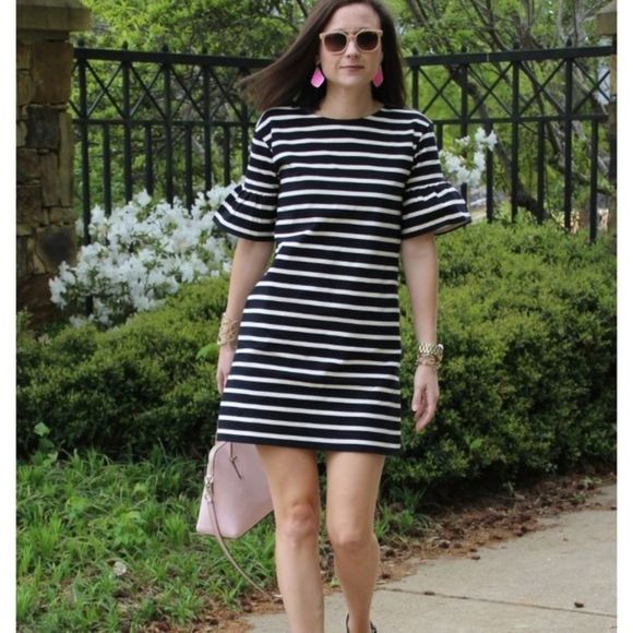 J. Crew Striped Ruffle Black white Chic Dress S - Picture 4 of 10